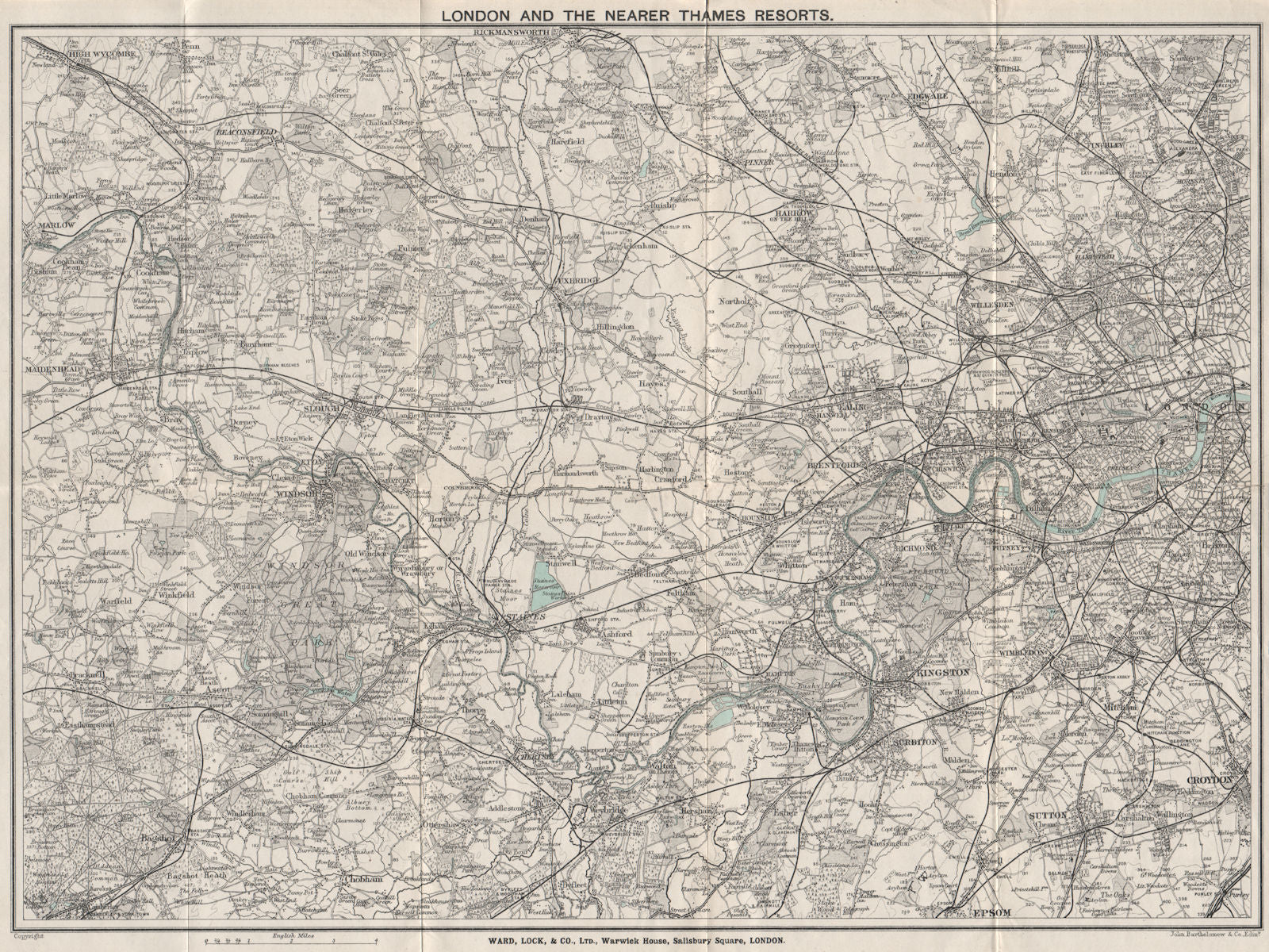 THE THAMES VALLEY. Marlow Maidenhead Windsor Staines Chertsey Kingston 1912 map